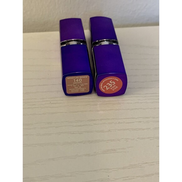 Rimmel 2x Moisture Renew Lipstick Set 140 Dreamy 235 Star Pink NWOB Damaged Tip - Picture 3 of 10